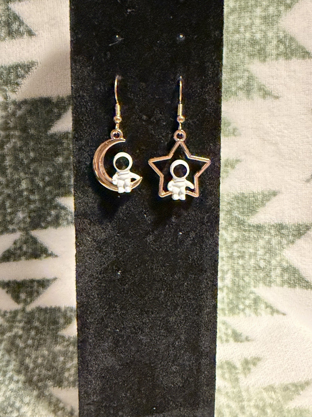 Gold Tone Celestial Asymmetrical Dangle Drop Earrings w/ Hook Closure, No Stone