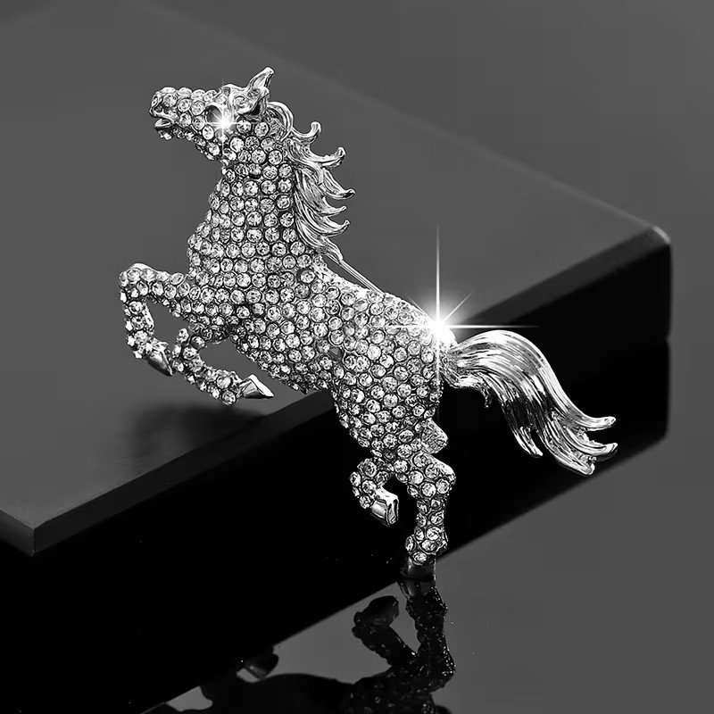 Rhinestone Horse Brooch Pin Silver Tone Crystal Equestrian Western Jewelry Gift