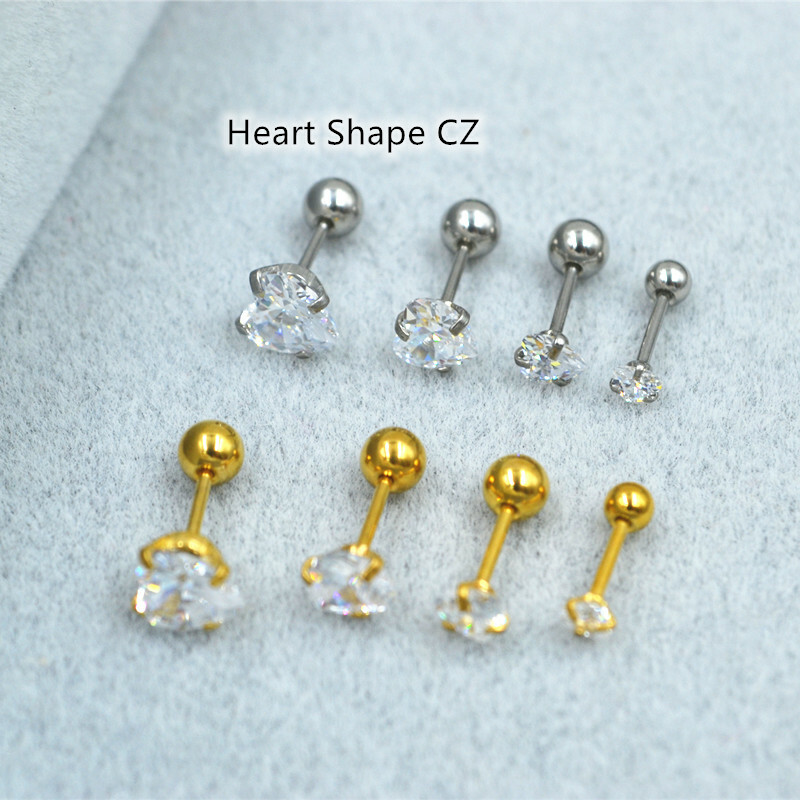 50pcs Heart CZ Earring Ear Studs Men/Women Ear Helix Tragus Body Piercing