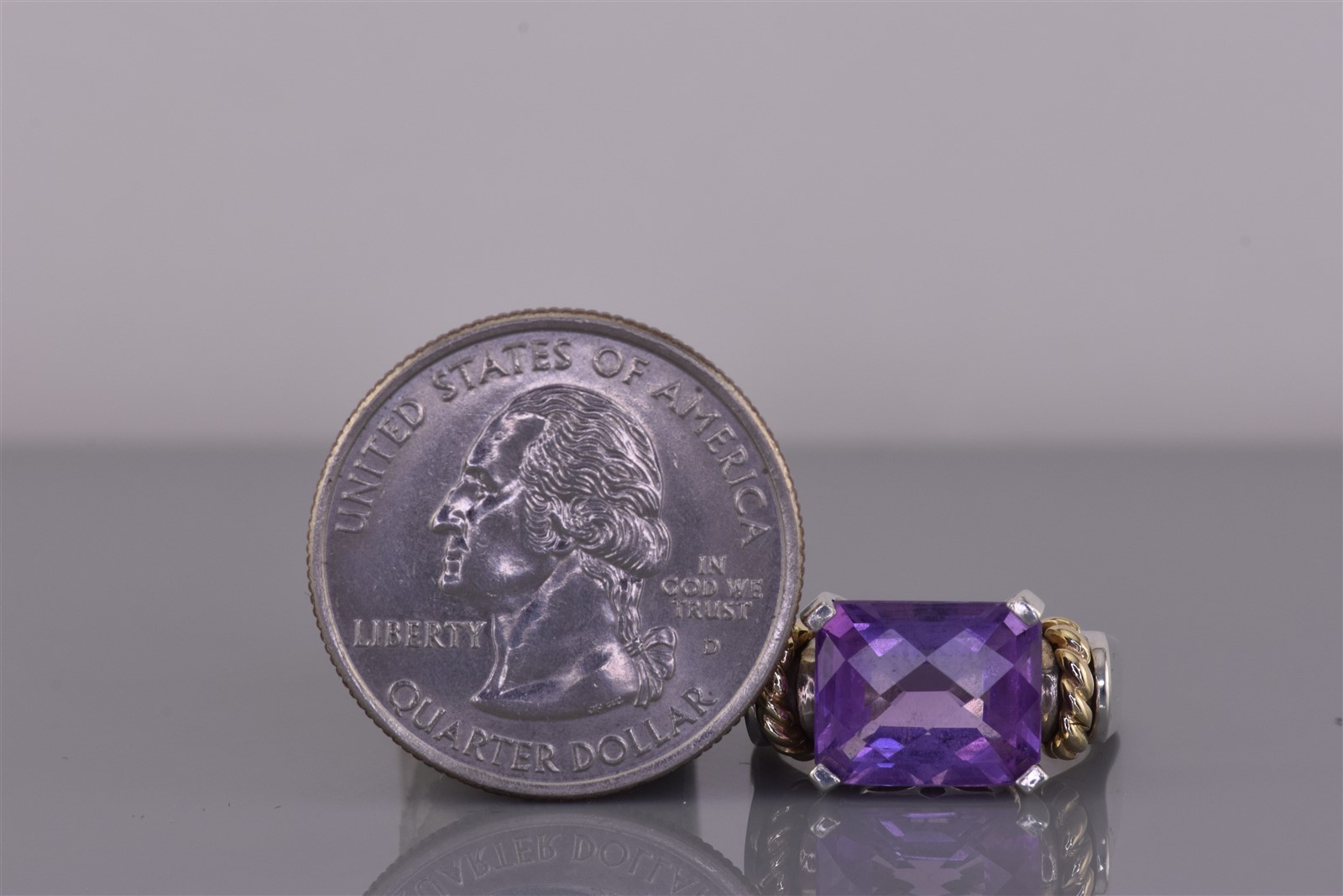 EMA Sterling Silver & 14k Gold Cable Purple Amethyst Band Ring 925 Sz: 5