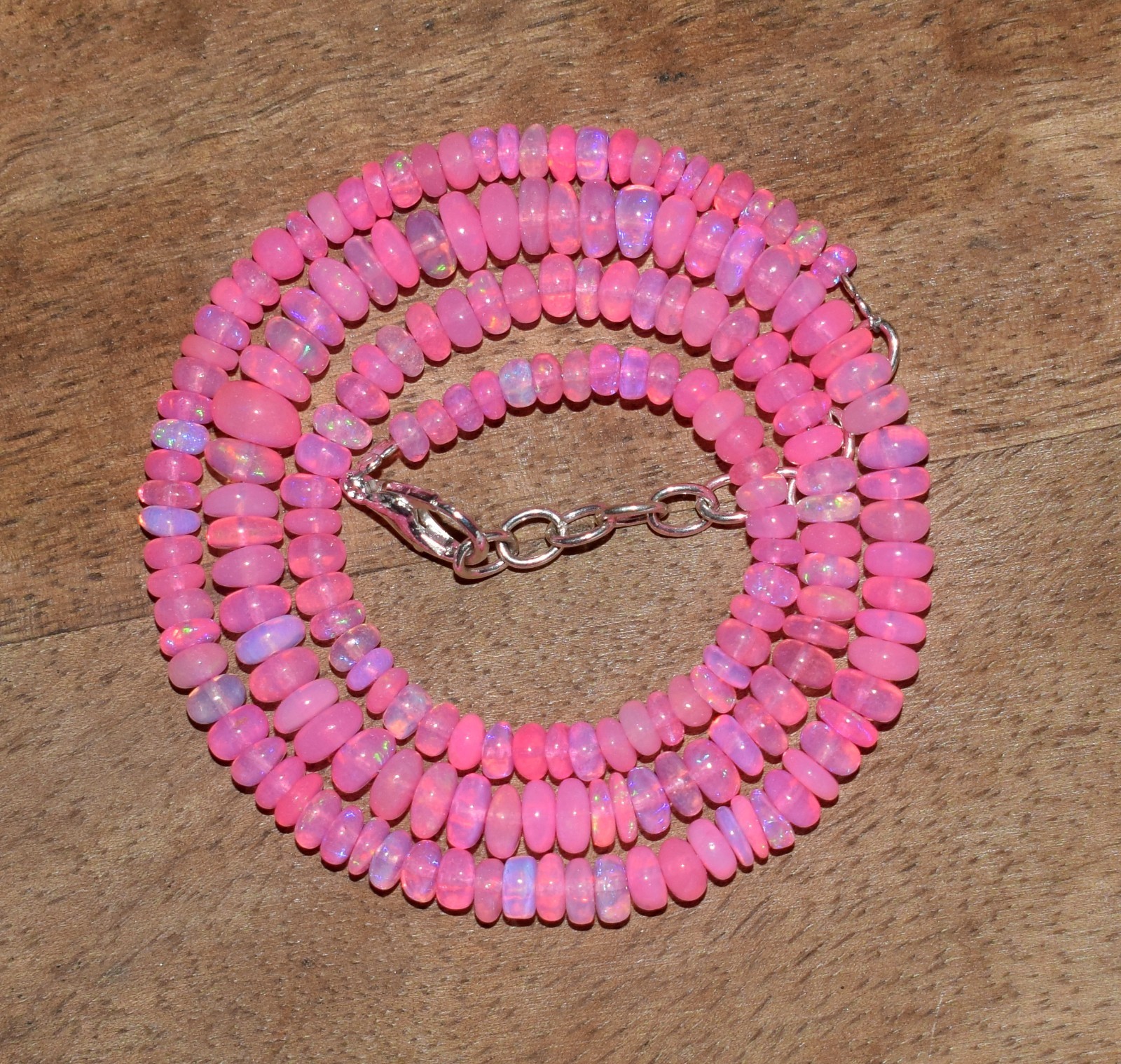 16″Natural Ethiopian Opal Wello Fire Opal Gemstone Bead Necklace