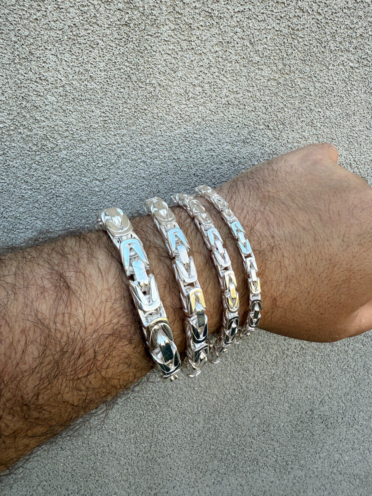 Real Solid 925 Silver Handmade Byzantine Heavy Mens Bracelet 5mm-10mm Box Clasp
