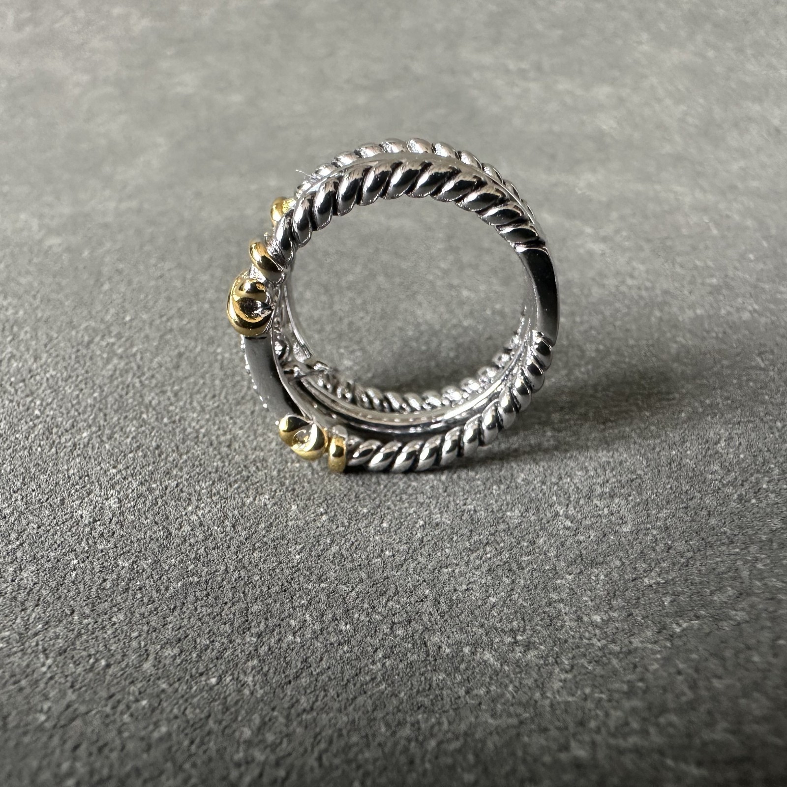 David Yurman Helena Collection 3-Row Ring 925 Silver & 18K Gold W Diamonds SZ 8