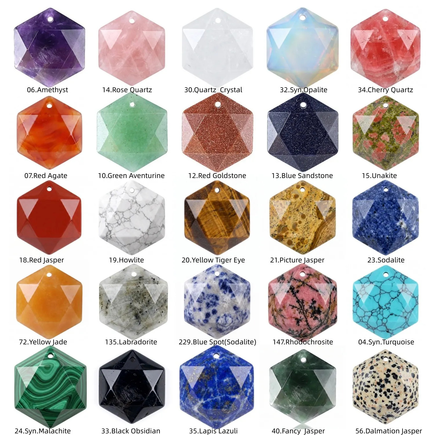6PCS 22mm Faceted Hexagon Stone Pendants Healing Crystal Charm DIY Jewelry