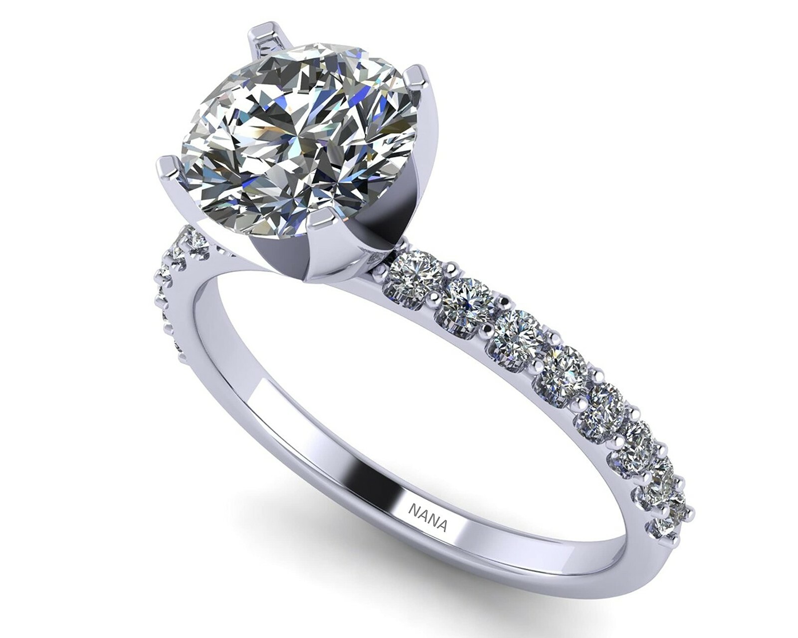 Simulated Diamond Zirconia Engagement Ring Round Cut Solitaire w/Sides S. Silver
