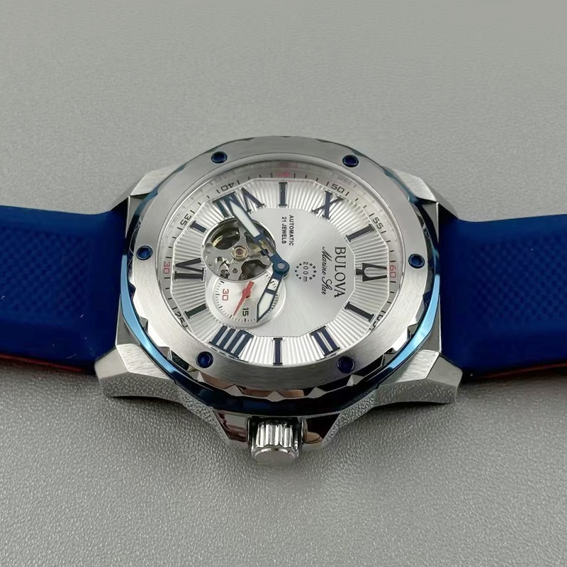 Bulova Marine Star 98A225 Automatic White Dial Blue Rubber Strap Men’s Watch