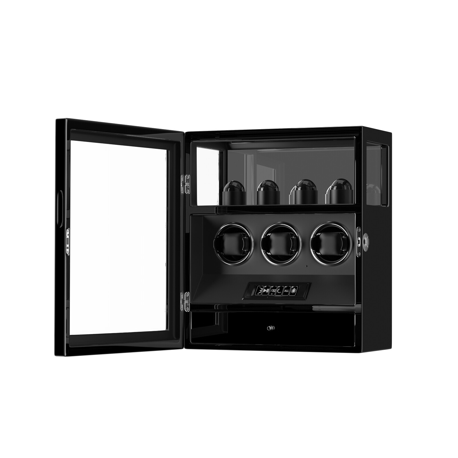 Fingerprint Lock 3 Watch Winder W/ Extra Watches Storage LCD Remote Control LED