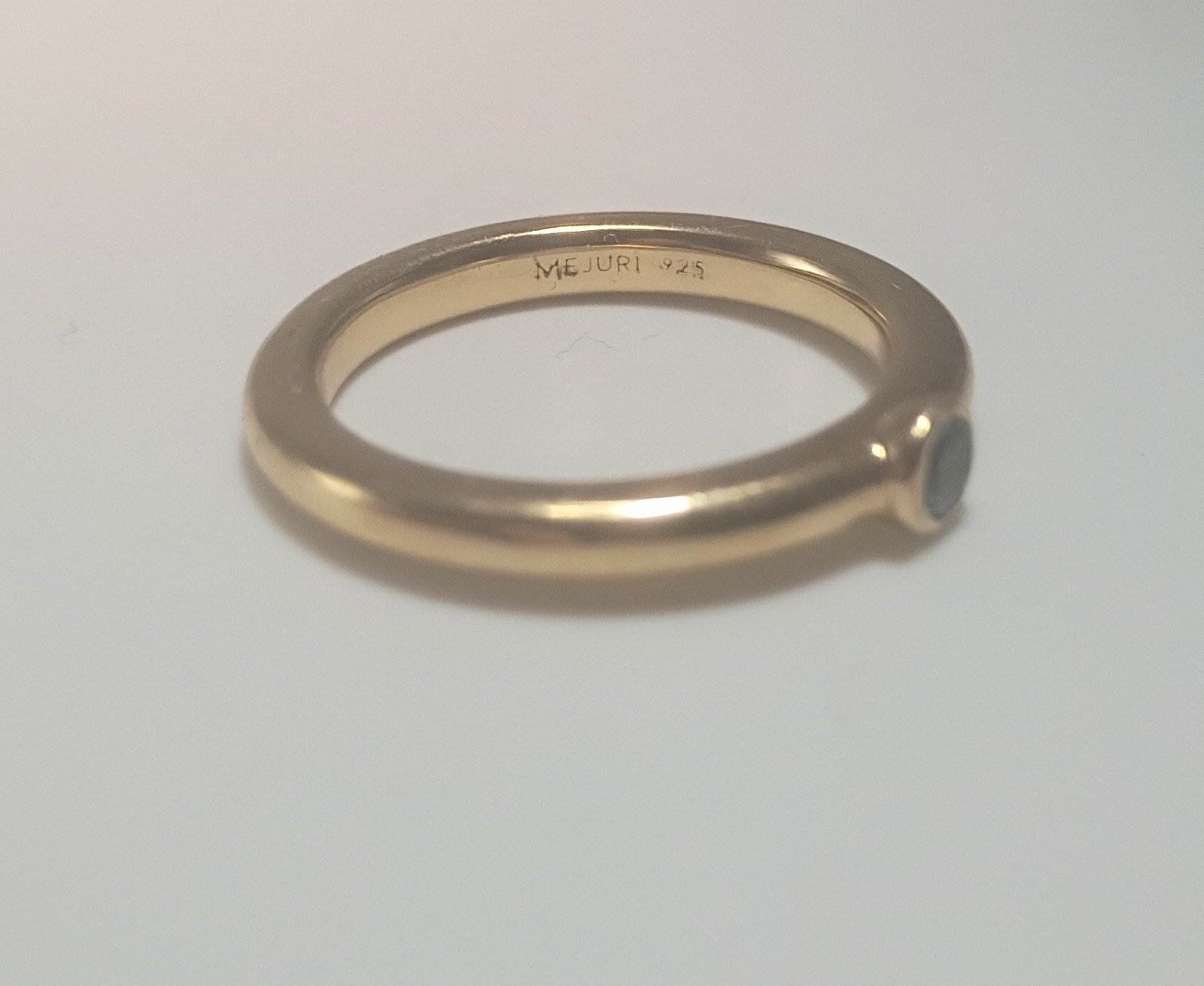 Mejuri Gold 925 Sterling Silver Bezel Band Ring Blue Round Stone Size 9.75