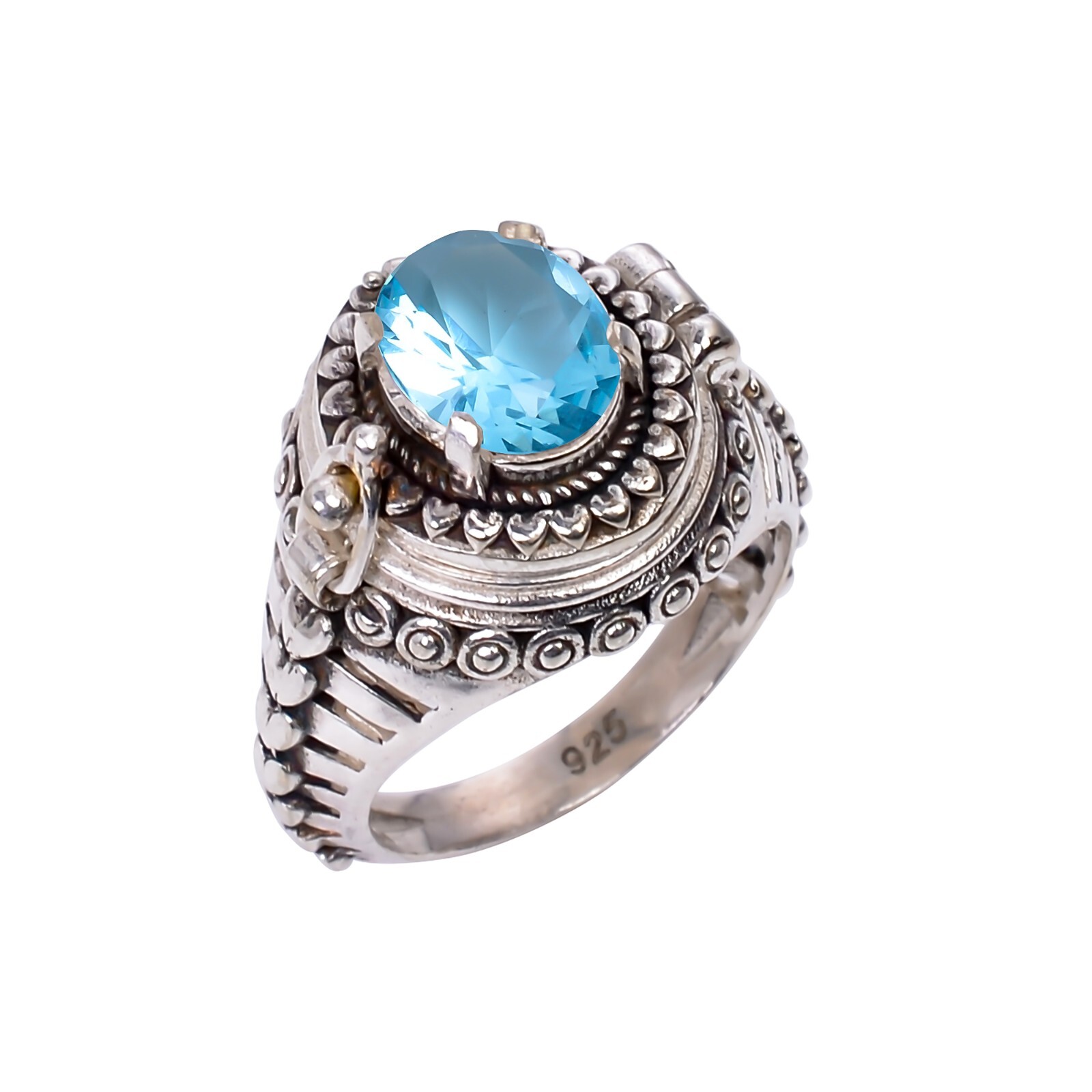 Aquamarine Gemstone Handmade Poison Ring, 925 Silver Aquamarine Poison Gift Ring