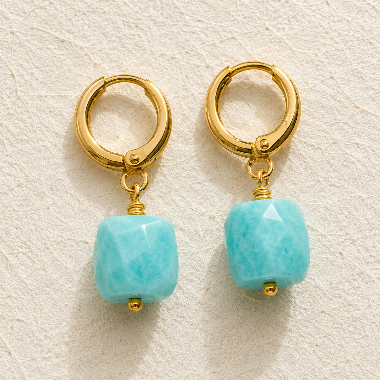 Natural Amazonite Cube Drop Earrings | 18K Gold Plated | Truth & Calm | Boho