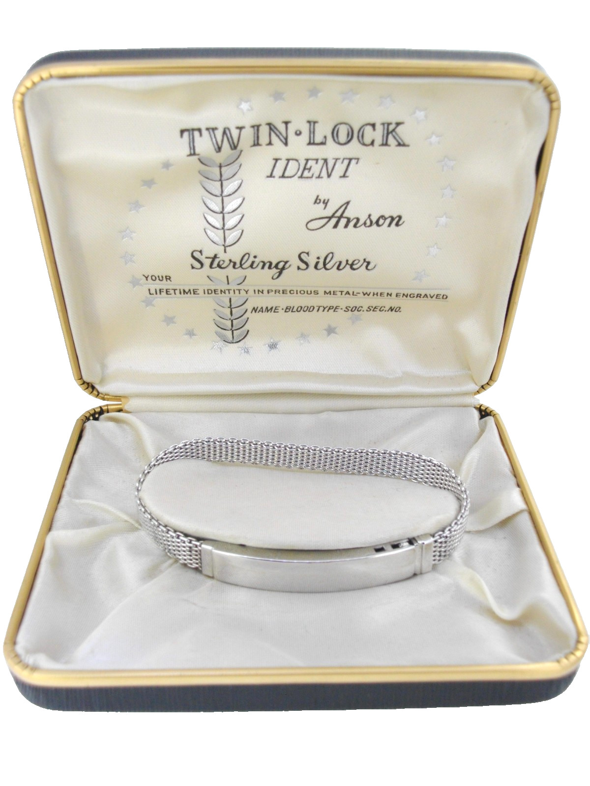 Bracelet Anson ID Identification Sterling Silver Mesh Links 7.25 in Twin-Lock