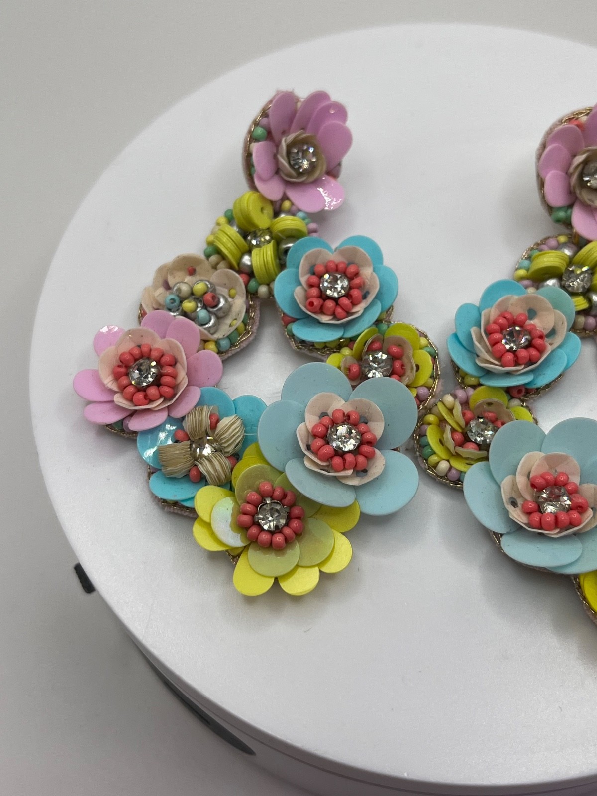 Noir Floral Beaded Statement Lightweight Earrings