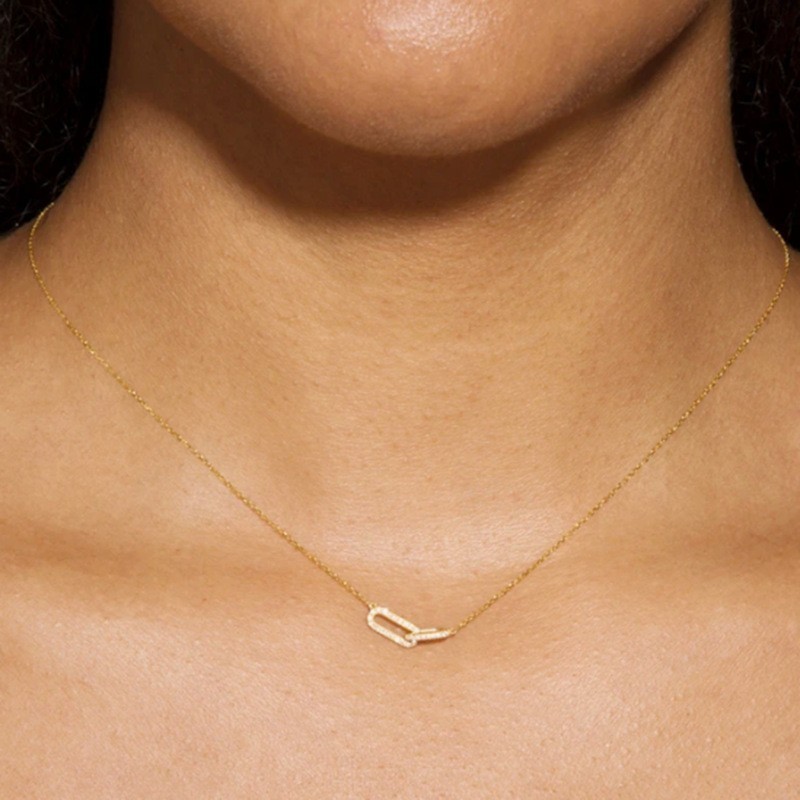 Gold Plated 925 Sterling Silver CZ Interlocking Link Necklace for Women