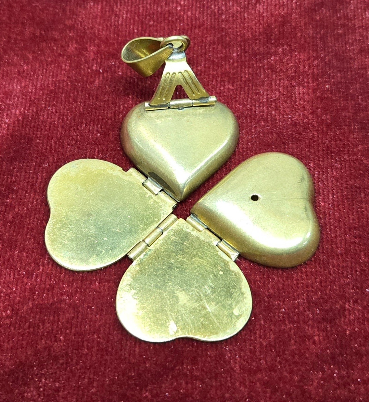Vintage Brass 4-Way Folding Heart Clover Locket Pendant