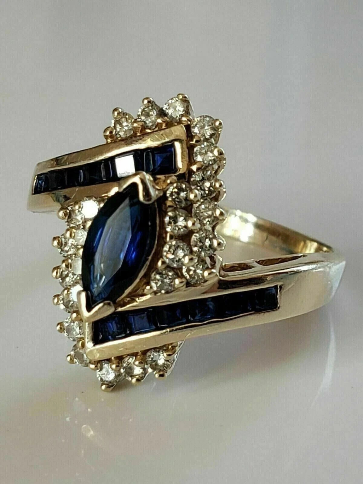 3.00 Ct Marquise Cut Natural Sapphire & Diamond Wedding Ring 14K Yellow Gold