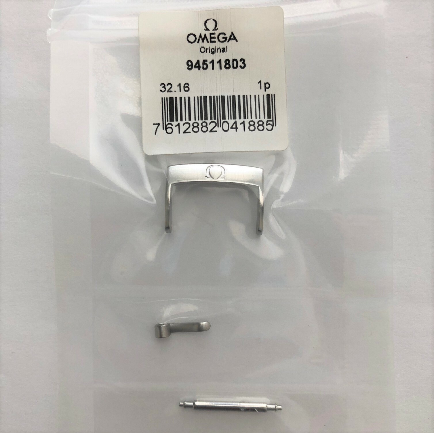 ORIGINAL OMEGA 18mm BRUSHED SILVER CLASP BUCKLE # 94511803 FITS 18mm STRAP END