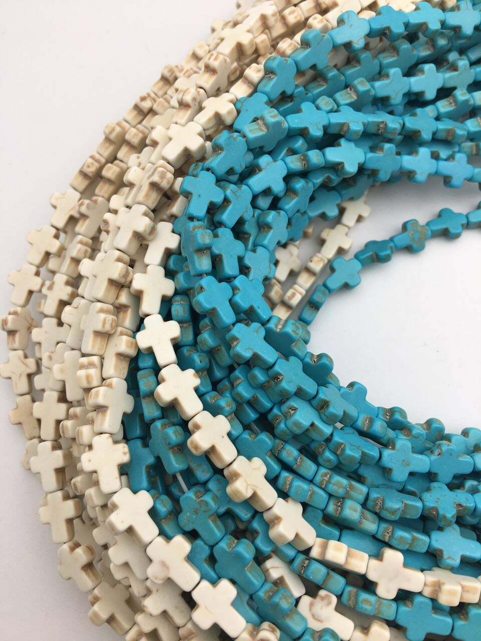 Blue or White Howlite Turquoise Cross Beads 12x16mm 15.5″ Strand