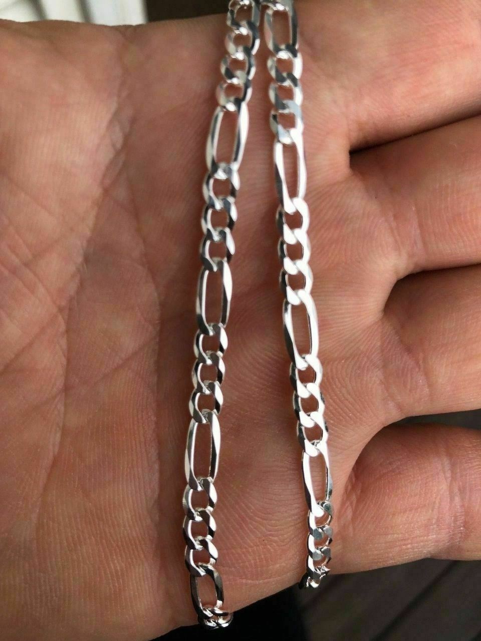 Solid 925 Sterling Silver Figaro Chain Necklace ITALY Men Women 4mm 16-30″