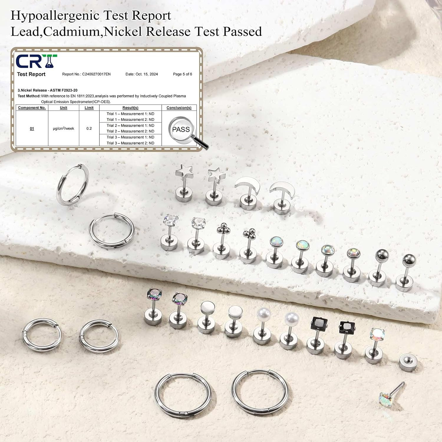 Hypoallergenic Flat Back Stud Earrings for Women Men Surgical Stainless Steel Ea