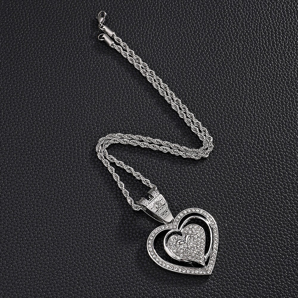 Sparkling Double Layer Heart Zircon Pendant With Free Chain A+++++