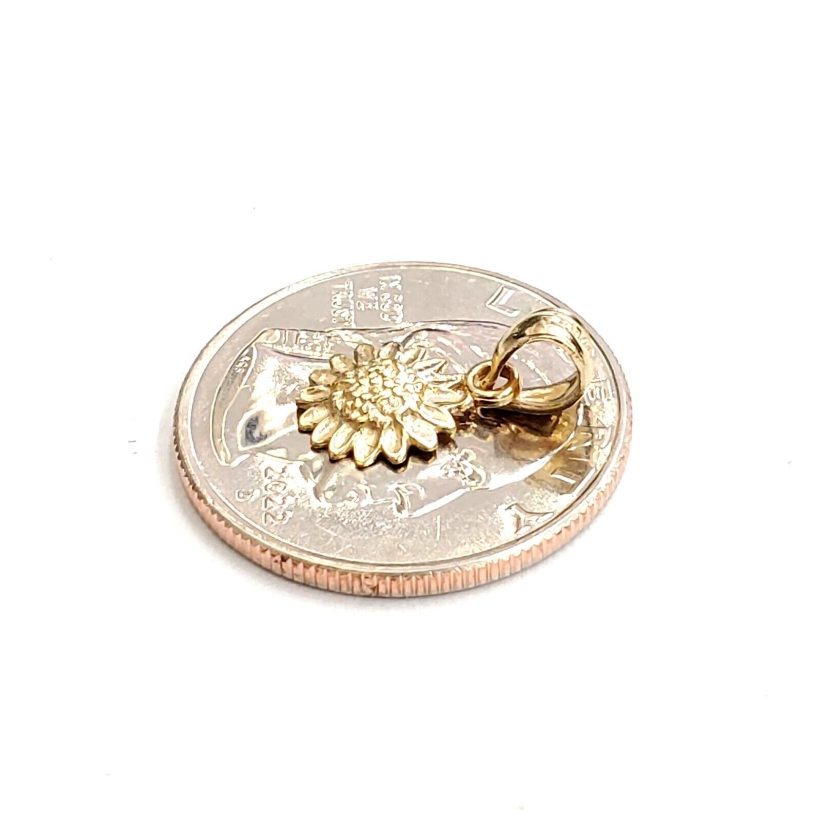 New 14k yellow Gold solid tiny sunflower girasol Pendant charm fine jewelry 0.7g
