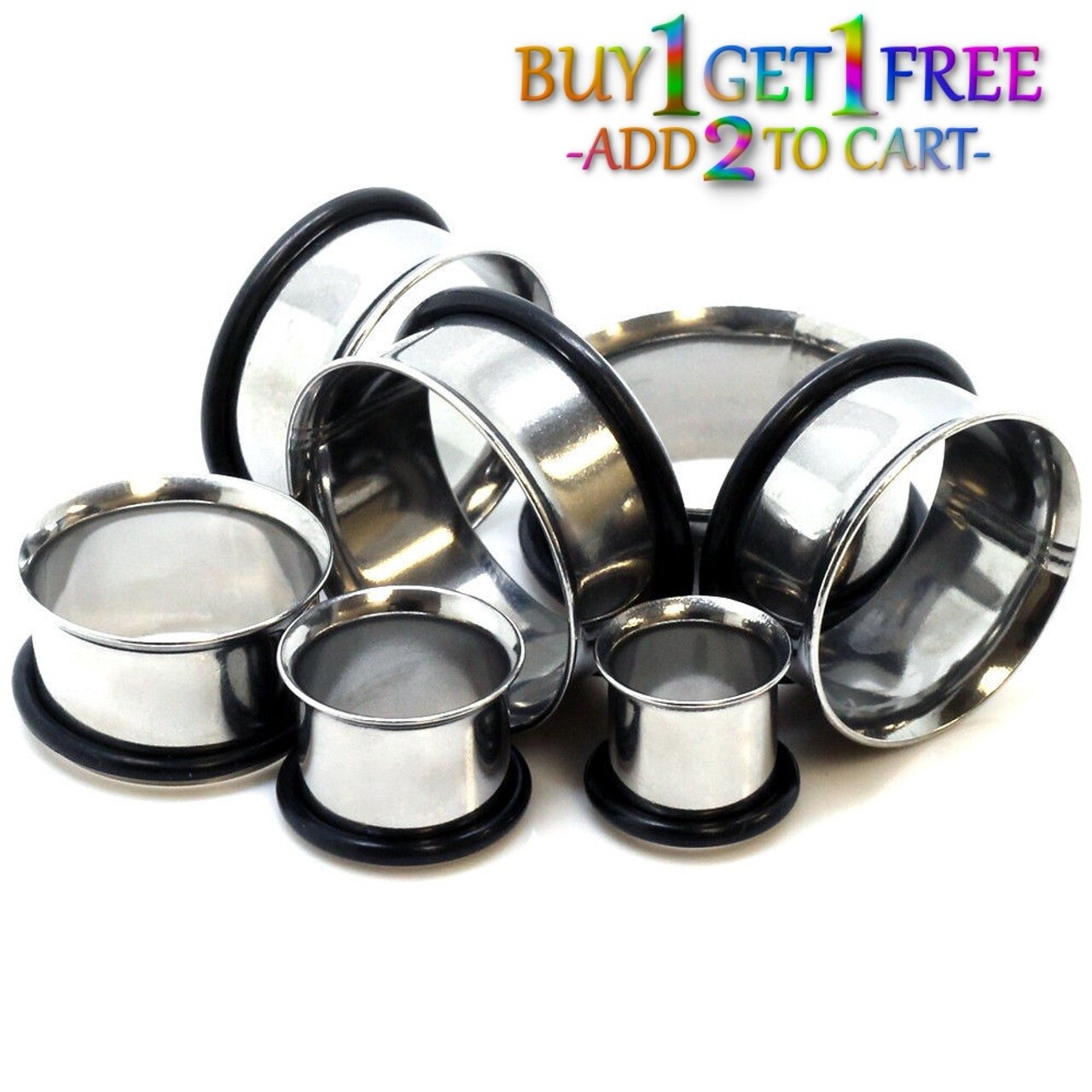 Pair 8g-50mm STAINLESS STEEL SINGLE FLARE TUNNELS Gauges Solid Body Plugs 3056