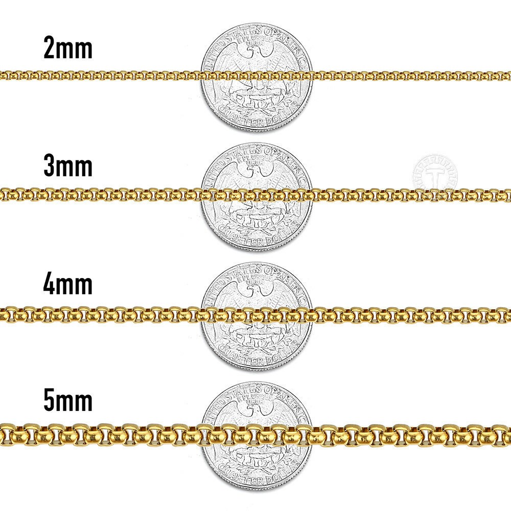 2/3/4/5mm 16″-30″ Men Women Gold Plated Box Chain Necklace Stainless Steel Link