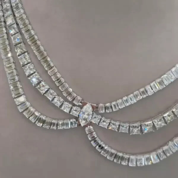 60Ct Marquise & Emerald Cut Lab Created Sapphire Three-Layer Statement Necklace