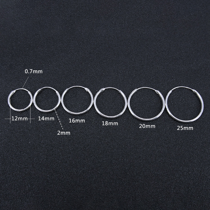 2Pcs SOLID STERLING SILVER PLAIN 1.2MM THICK ROUND ENDLESS HOOP 7-25MM Gift PE16