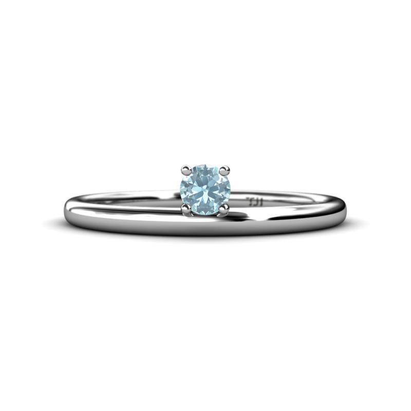 Round Aquamarine 4.00 mm Asymmetrical Stackable Ring 14K Gold JP:231124