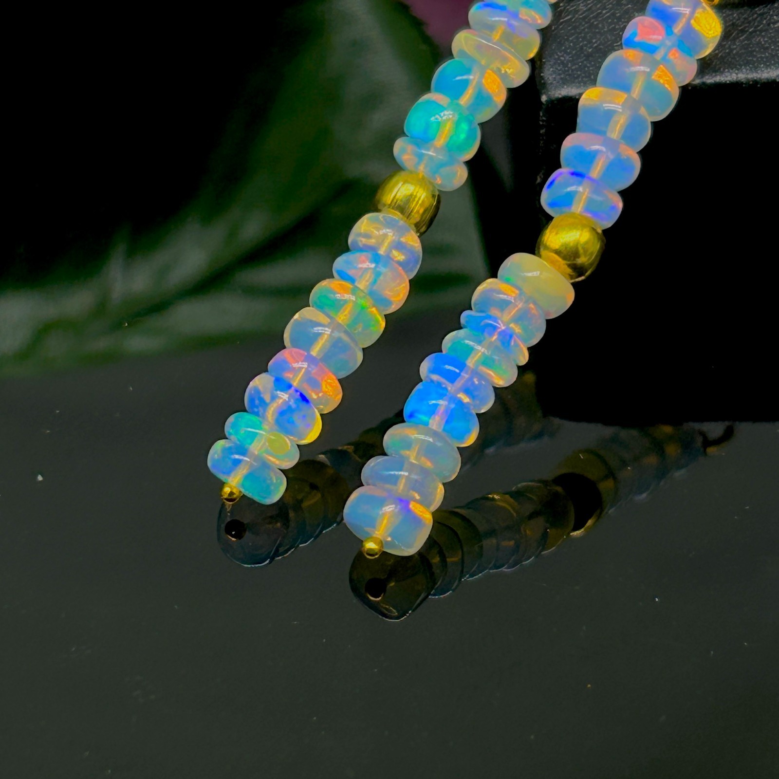 Multifire White Opal Beads Dangle Earrings, AAA+ Opal Gemstone Gold Earrings