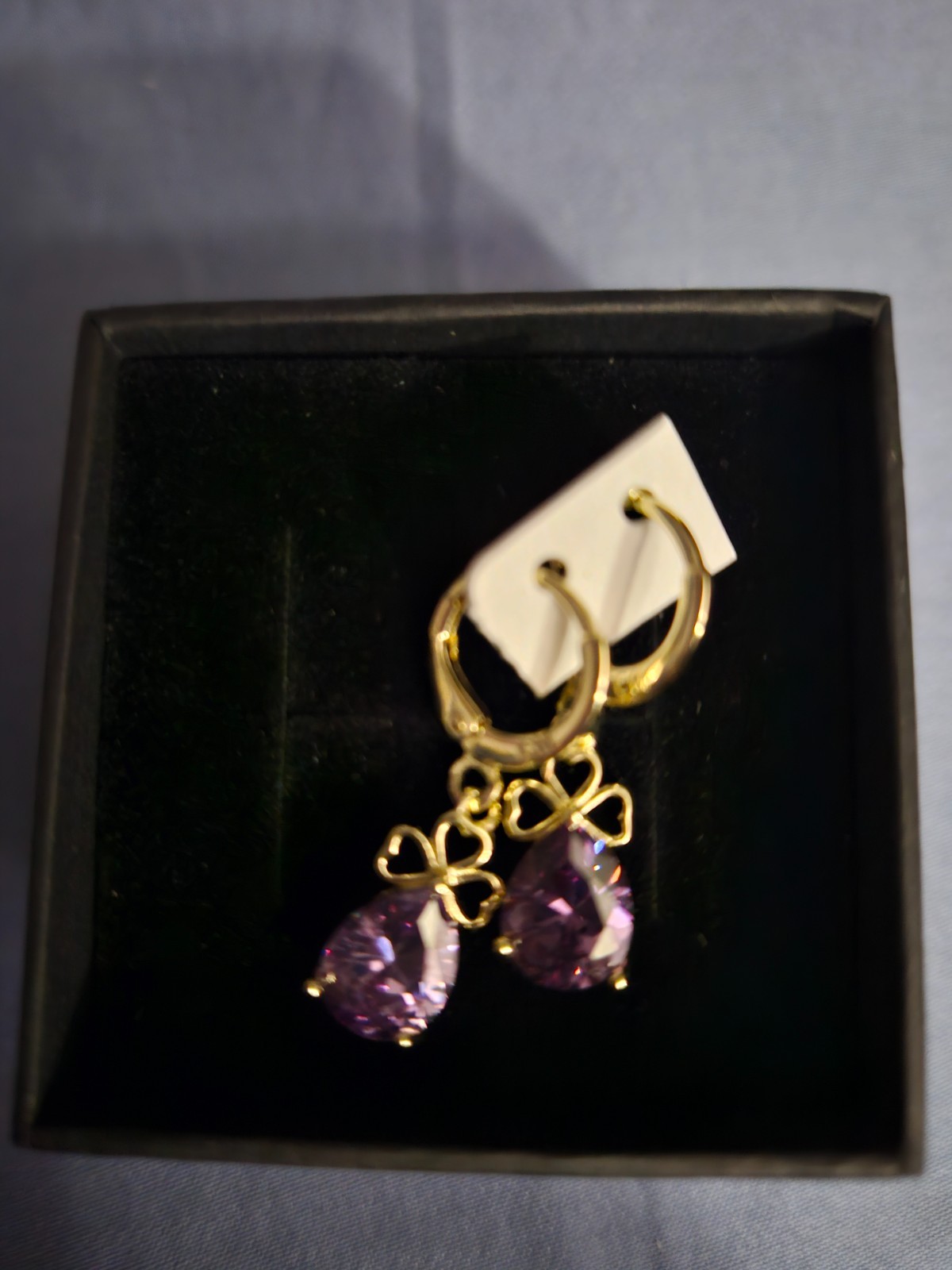 18k gold filled leverback earrings with purple stone