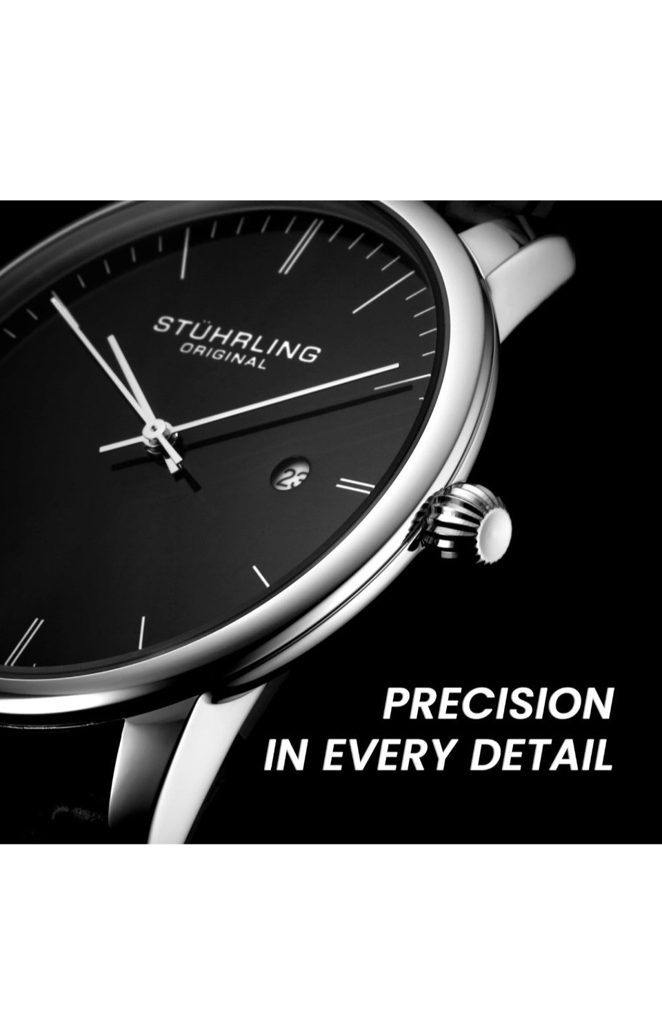 Unopened Stührling Original 40mm Men’s Formal Dress Watch Black Leather Band