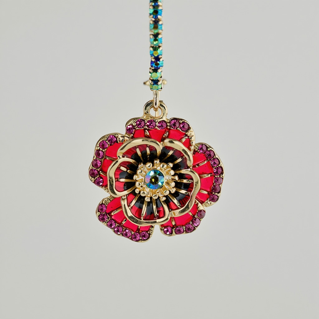 Floral Drop Earrings Women Gold Tone Crystal Rose Flower Hook Statement Boho