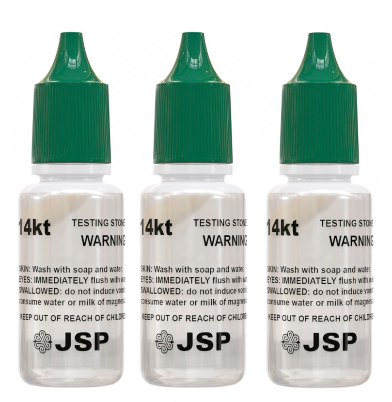 Set of 3 Gold Jewelry Testing 14K Test Acid Solutions Bottles Kit Oro Detect JSP
