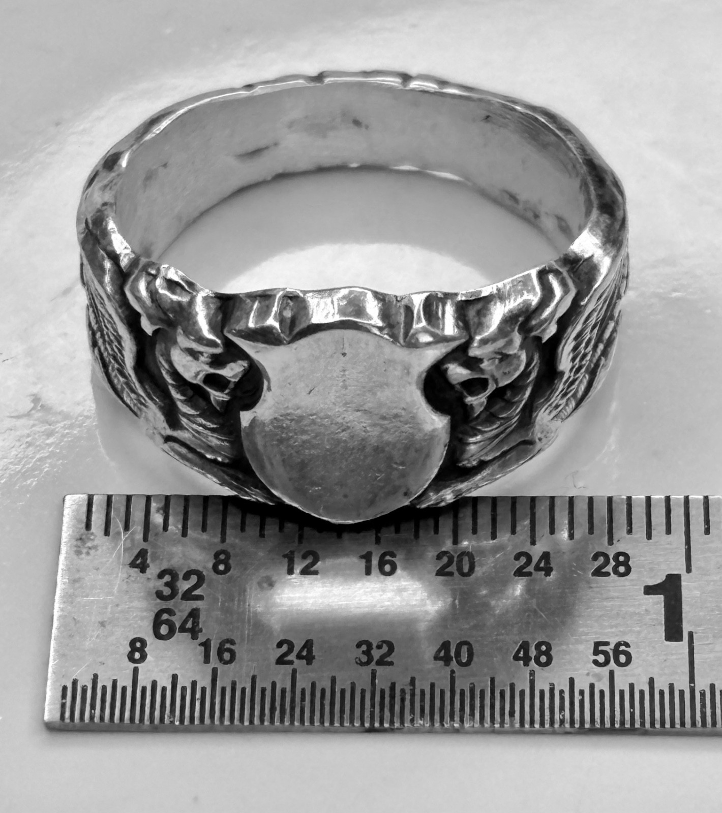 pure Silver dragon and shield Ring 999.Pure Fine Silver Bold, dragon Design