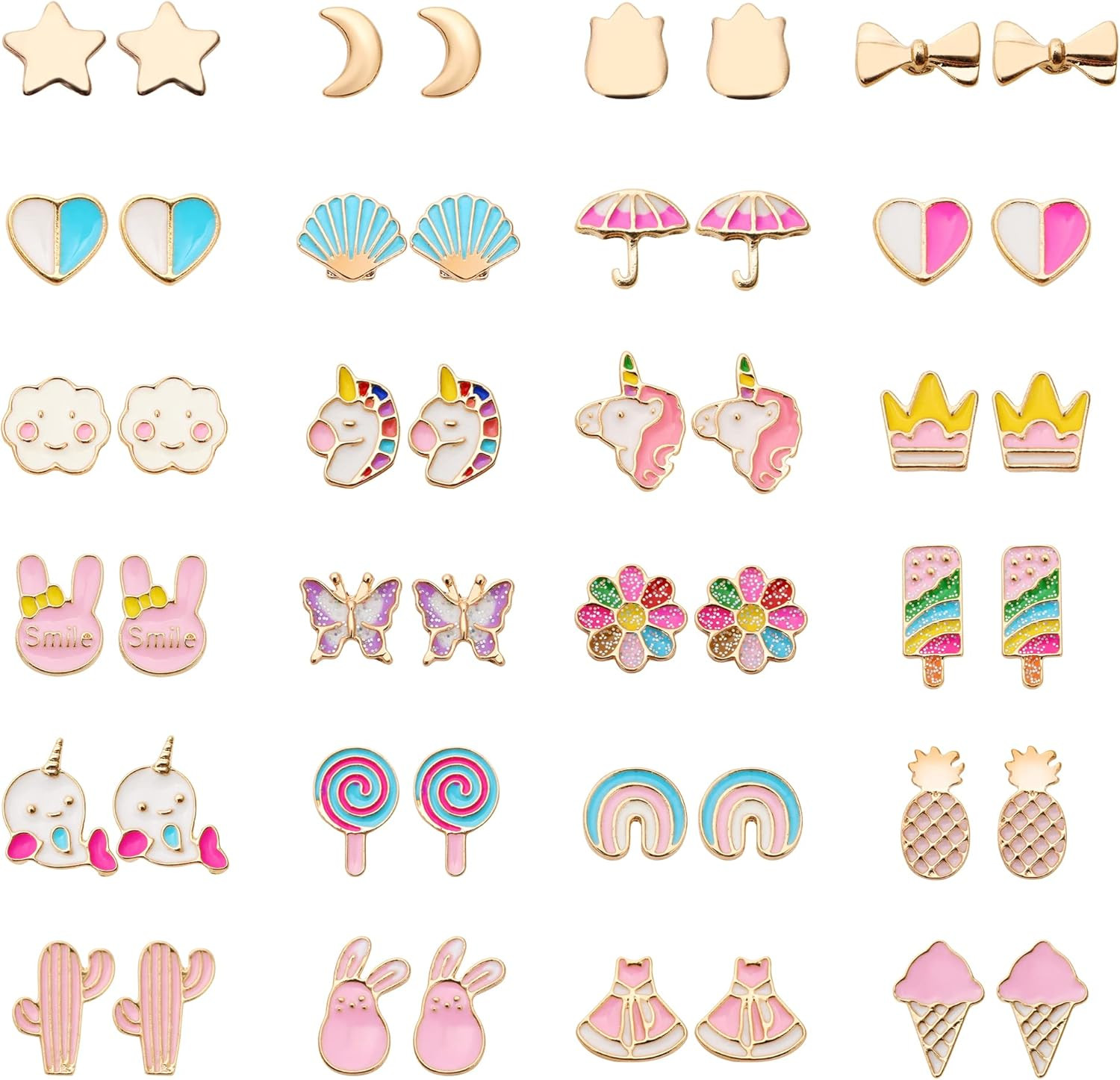 24 Pairs Hypoallergenic Stud Earrings Set for Girls Sensitive Ears with Stainles