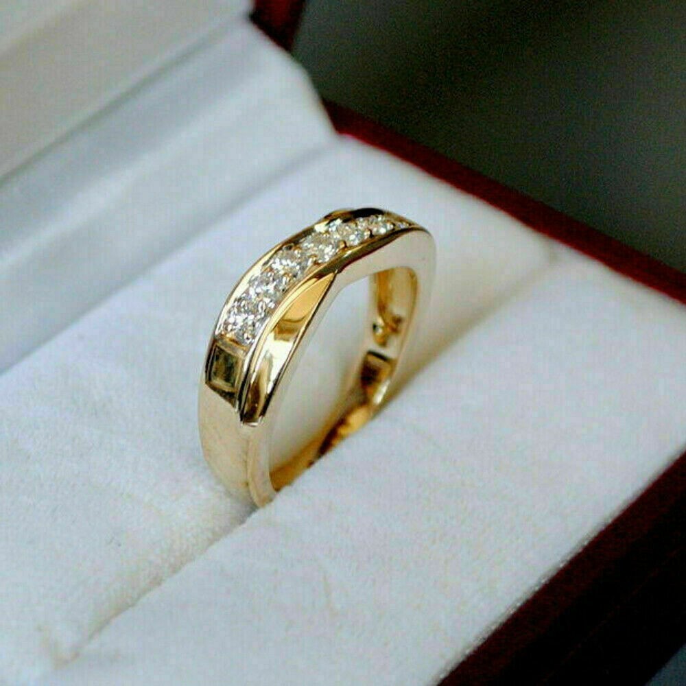 1.00Ct Round Cut Simulated Diamond Wedding Band Ring 14K Yellow Gold Plated