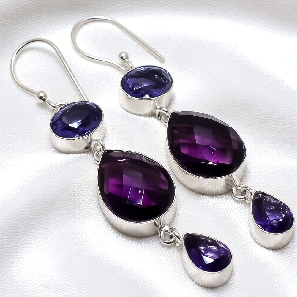 African Amethyst Gemstone 925 Sterling Silver Handmade Jewelry Earrings 2.2″