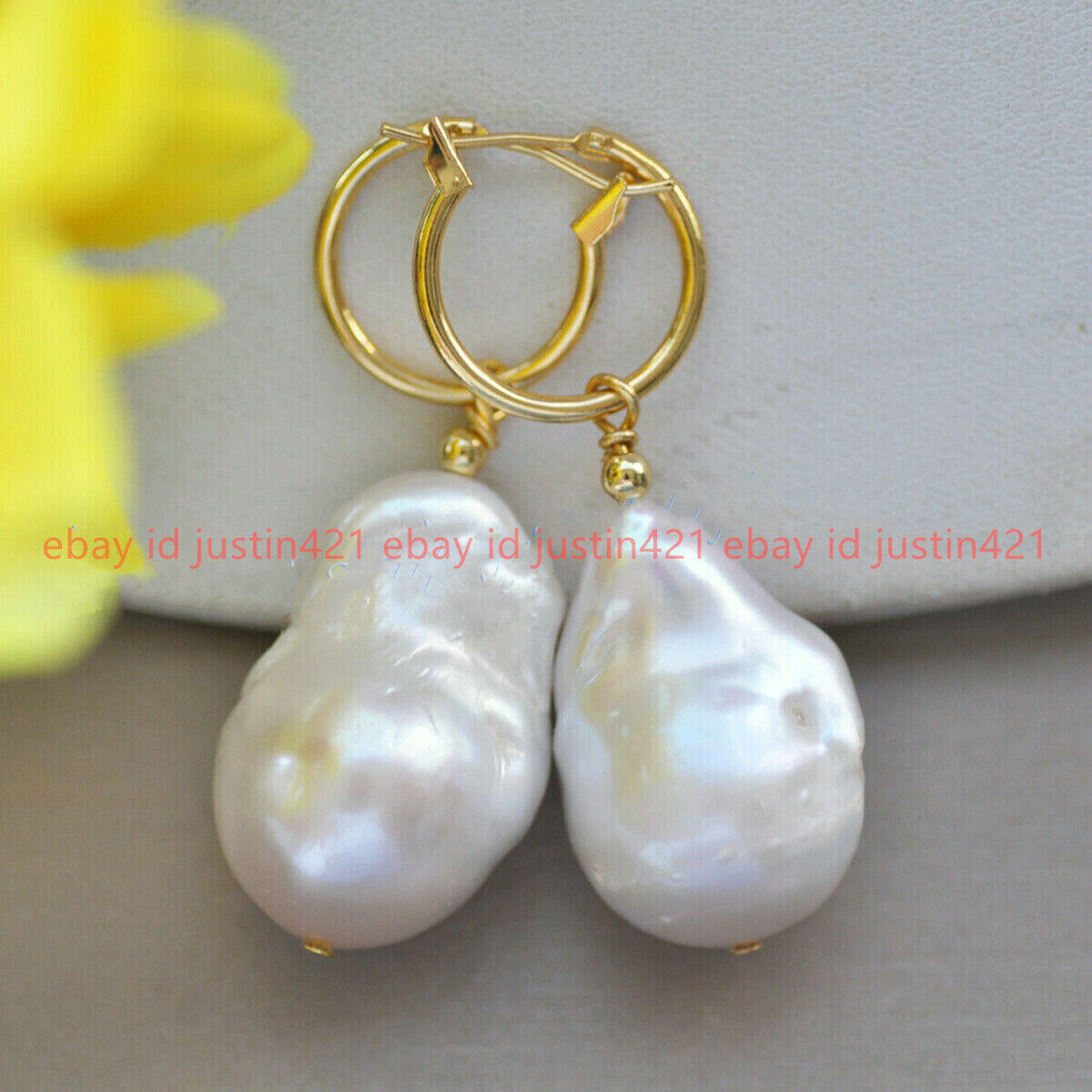 15-25mm Natural White Baroque Drop Keshi Pearl 14K Gold Leverback Dangle Earring