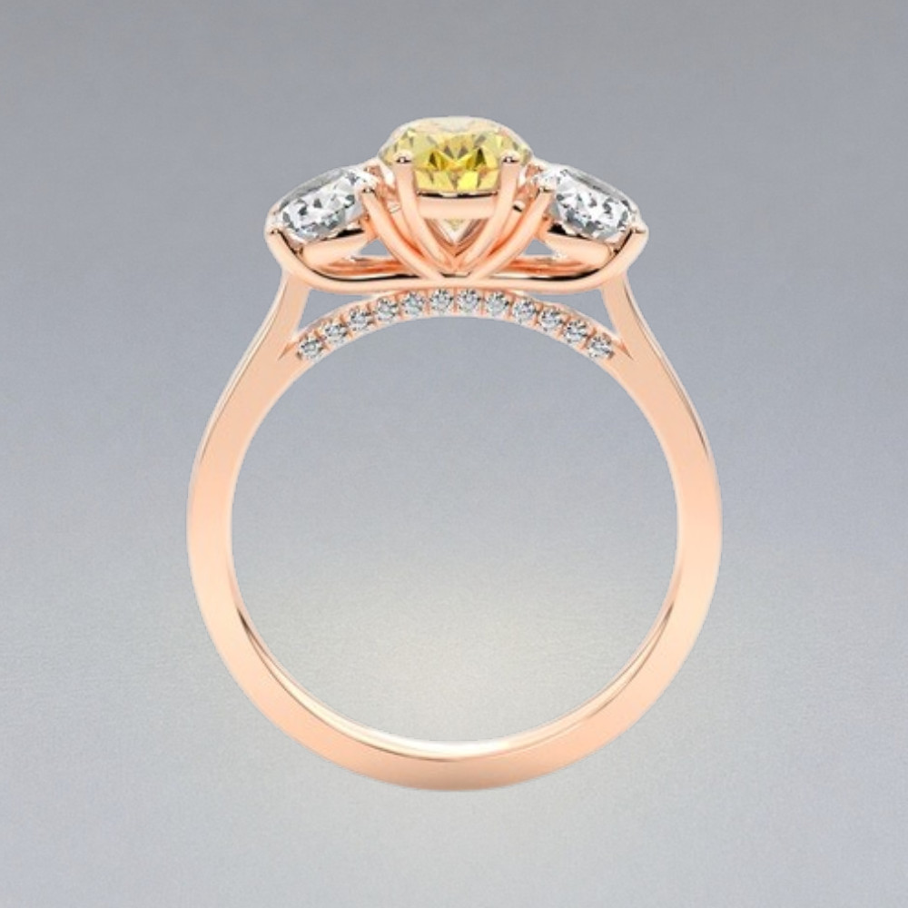 Fancy Vivid Yellow Diamond Ring IGI Lab Created 14K Rose Gold Oval Cut 2.90 CT