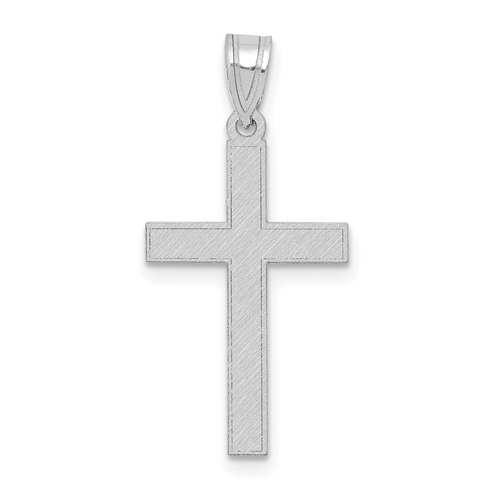 14K White Gold Die Struck Polished Satin Crucifix Cross Religious Charm Pendant