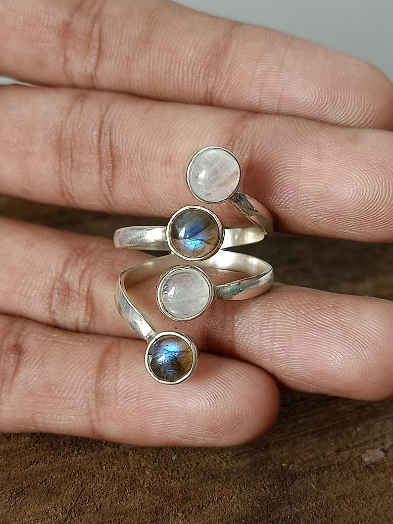 Moonstone and Labradorite925 Sterling Silver Band & Statement Handmade All Size