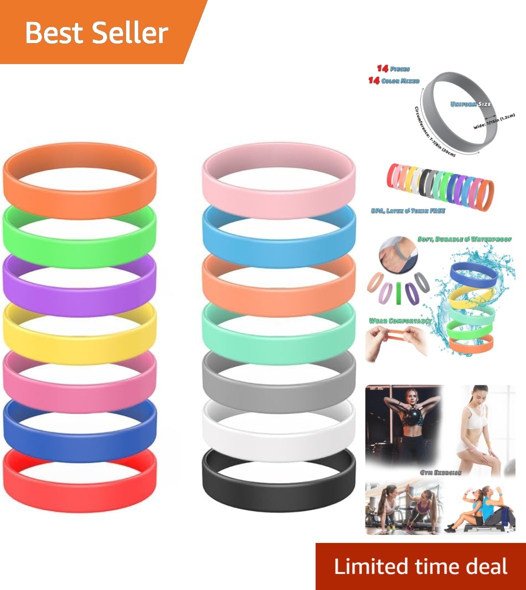 Versatile 14 Pcs Rubber Bracelets – Comfort-Fit Wristbands for Every Occasion