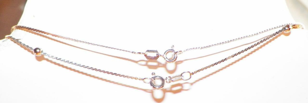 2 Sterling Silver Necklaces Matching Dainty Chains Beads 22.5 & 20in. Nice