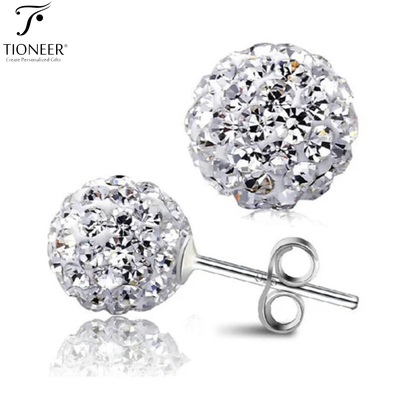 Crystal Stones 4mm Ball Stud 925 Sterling Silver Butterfly Push Back Earrings