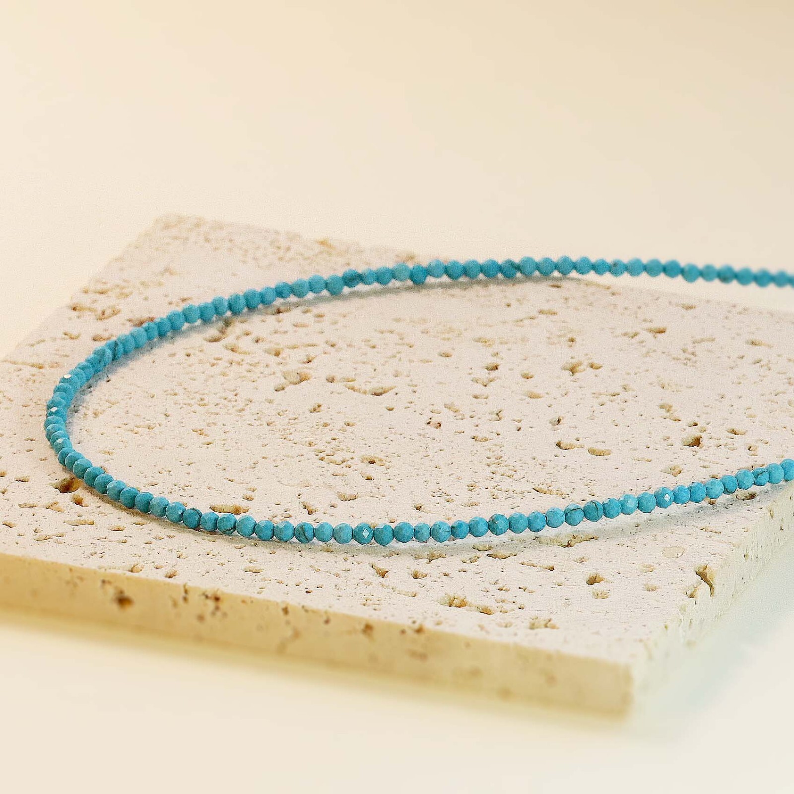 Tiny Turquoise Faceted Beaded Choker, 2mm Blue Natural Gemstone Beaded Necklace