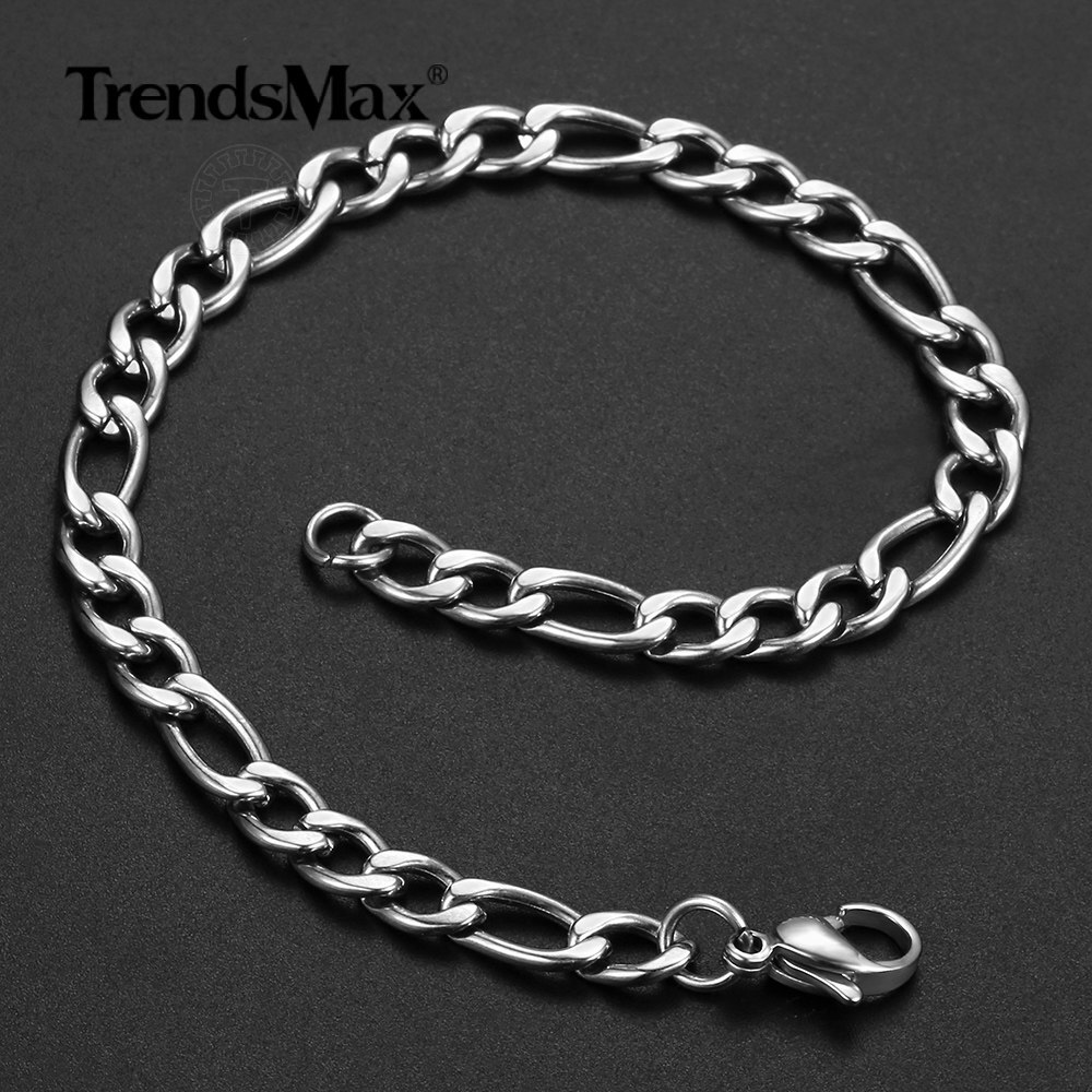 3/5/7/9mm Silver/Gold Plated Stainless Steel Figaro Link Chain Bracelet 7-10 in