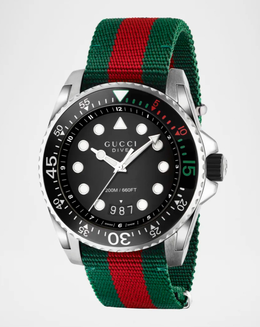 Gucci Dive Black Dial Green Red Nylon Watch YA136209