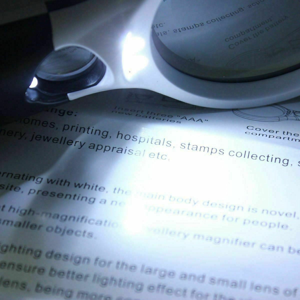 45X Handheld Reading Magnifier with 3 LED Lights Glass Lens for Jewelry